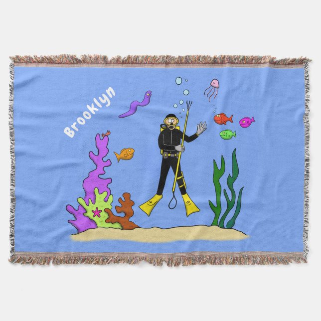 Funny Scuba Diver und Fischarten Cartoon Decke (Vorderseite)