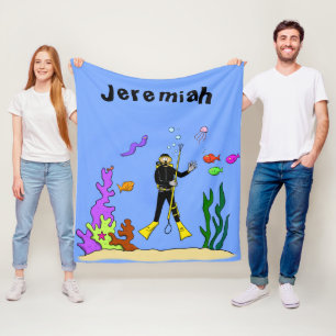 Funny Scuba Diver und Fischarten Cartoon Fleecedecke