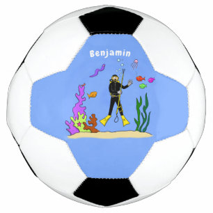Funny Scuba Diver und Fischarten Cartoon Fußball