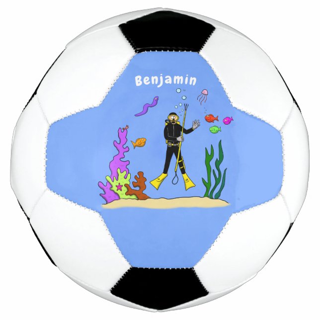 Funny Scuba Diver und Fischarten Cartoon Fußball (Vorderseite)