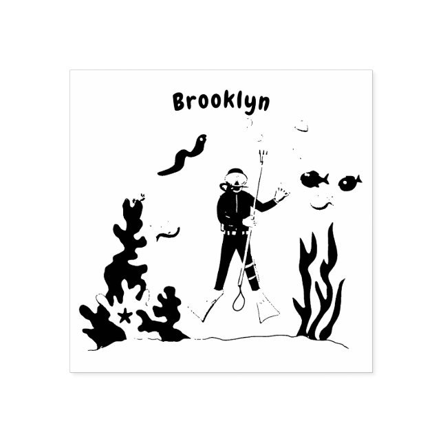 Funny Scuba Diver und Fischarten Cartoon Gummistempel (Prägung)