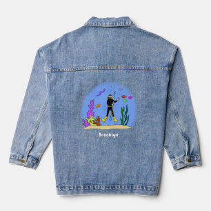 Funny Scuba Diver und Fischarten Cartoon Jeansjacke