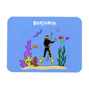 Funny Scuba Diver und Fischarten Cartoon Magnet