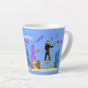 Funny Scuba Diver und Fischarten Cartoon Milchtasse
