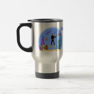 Funny Scuba Diver und Fischarten Cartoon Reisebecher