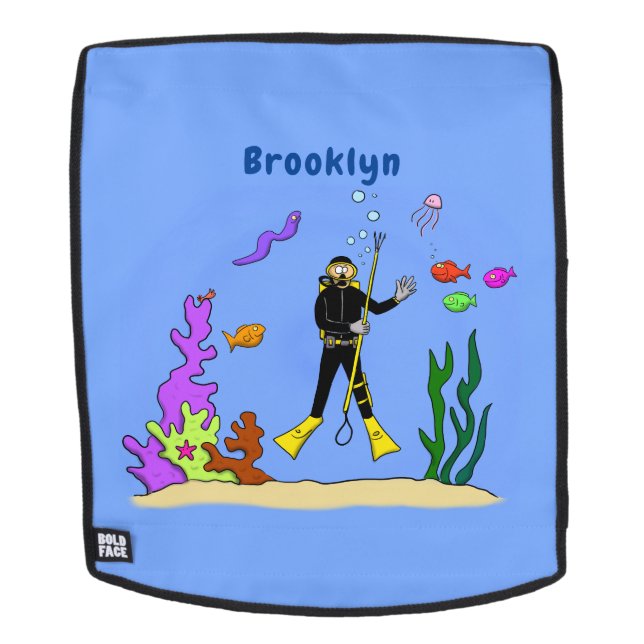 Funny Scuba Diver und Fischarten Cartoon Rucksack (Abnehmbare Front)