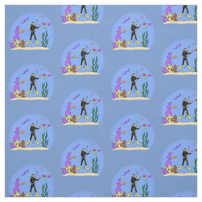 Funny Scuba Diver und Fischarten Cartoon Stoff (Muster)