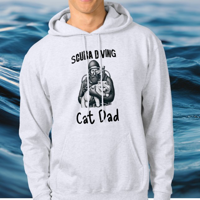 Funny Scuba Diving Cat Vater Schwarz auf Weiß Hoodie (Designed with the Serious Diver and Cat Dad in Mind.)