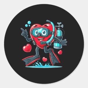 Funny Scuba Diving Heart Valentine Scuba Diving Wo Runder Aufkleber