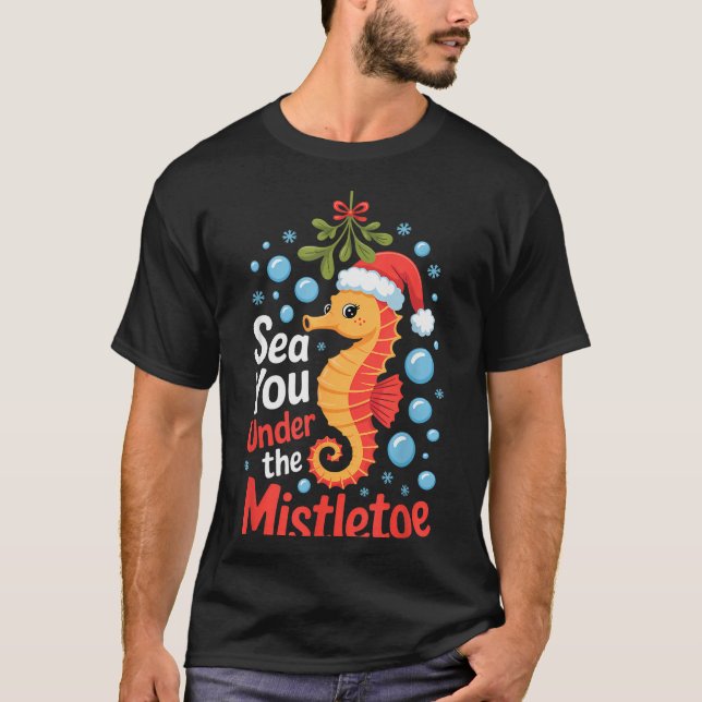 Funny Sea Horse Christmas Seahorse Santa Hat Kids  T-Shirt (Vorderseite)