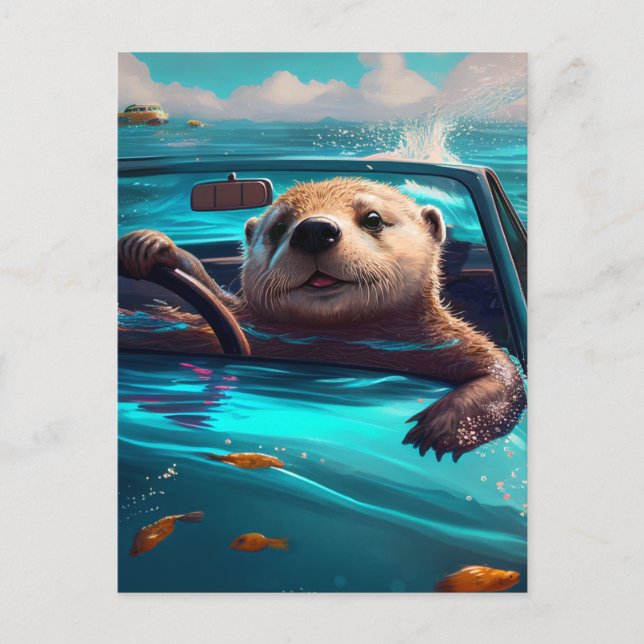 Funny Sea Otter Driving on Water Postcard Postkarte (Vorderseite)