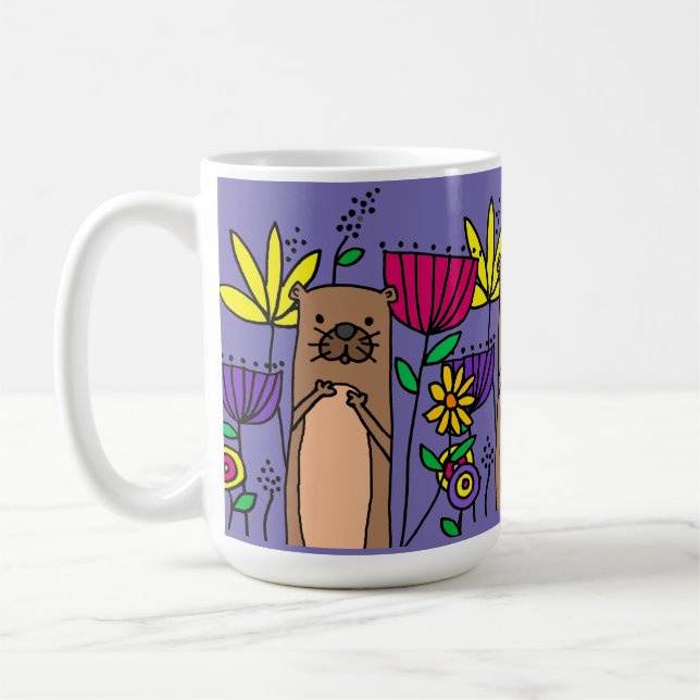 Funny Sea Otter in einem Blumengarten Kaffeetasse (Links)