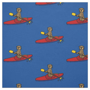 Funny Sea Otter Kayaking Cartoon Stoff