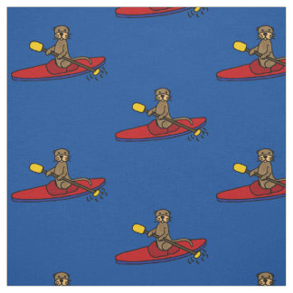 Funny Sea Otter Kayaking Cartoon Stoff