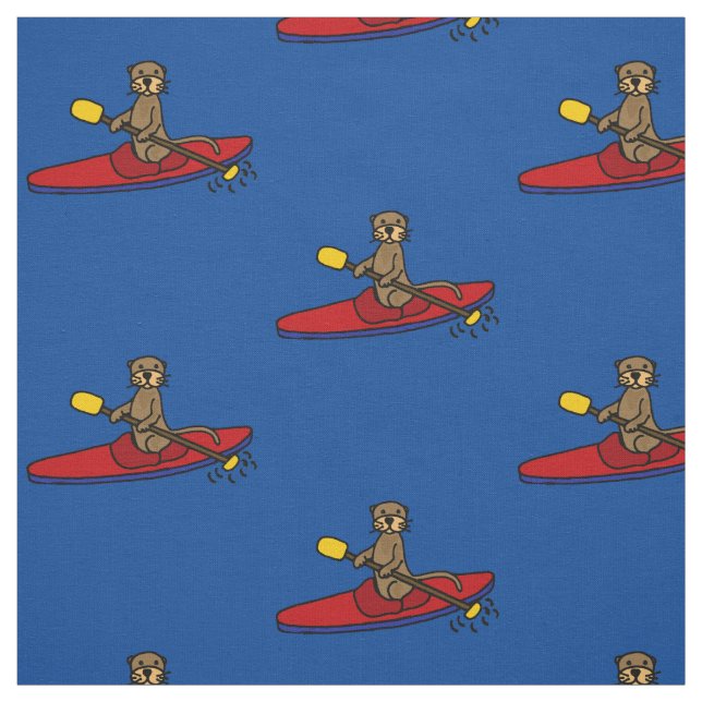 Funny Sea Otter Kayaking Cartoon Stoff (Muster)