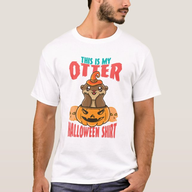 Funny Sea Otter Pumpkin Halloween Illustration Ott T-Shirt (Vorderseite)