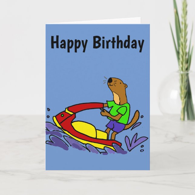 Funny Sea Otter Riding Jet Ski Cartoon Karte (Vorderseite)
