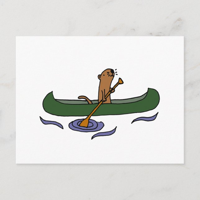 Funny Sea Otter Rowing in Canoe Postkarte (Vorderseite)