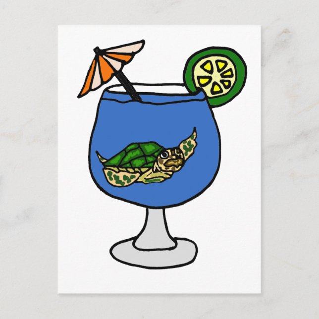 Funny Sea Turtle in Margarita Drink Postkarte (Vorderseite)