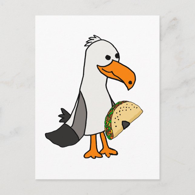Funny Seagull Bird frisst Taco Cartoon Postkarte (Vorderseite)