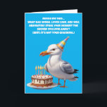Funny Seagull Birthday Riddle - Kuchen auf Gefahr! Karte<br><div class="desc">Dieses unglaublich witzig seagulenförmige Geburtstagsrätsel wird jeden zum Lachen bringen! Ideal für diejenigen,  die Spaß,  Vögel und den Schutz ihrer Kuchen Liebe. Generativität.</div>