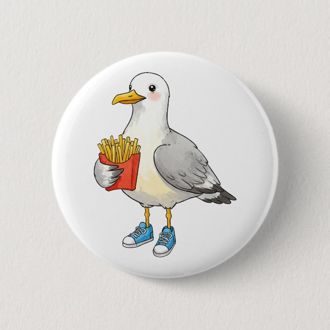 Funny Seagull Fries Sneakers Button (Vorderseite)