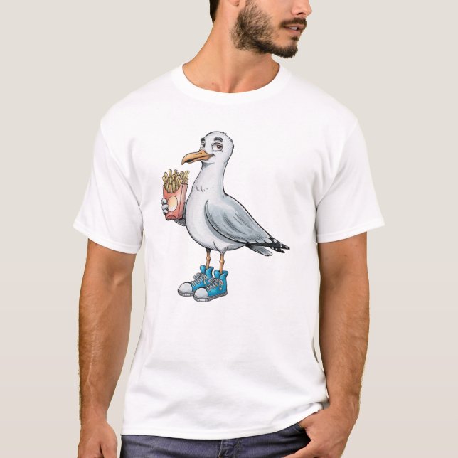 Funny Seagull with French Fries Sneakers T-Shirt (Vorderseite)