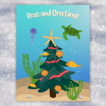 Funny Seas und Grüße Ozean Weihnachtsbaum flach