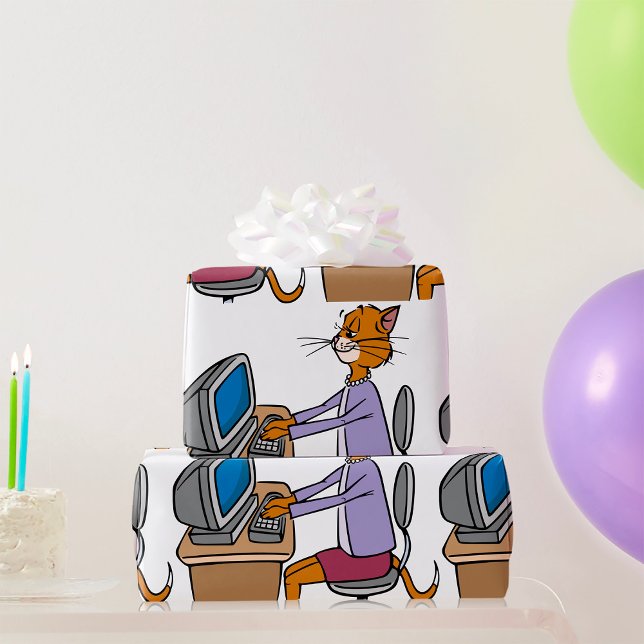 Funny Secretary Cat Cartoon Büro Humor Geschenkpapier (Von Creator hochgeladen)