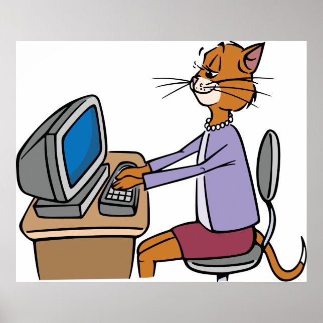 Funny Secretary Cat Cartoon Büro Humor Poster (Vorne)