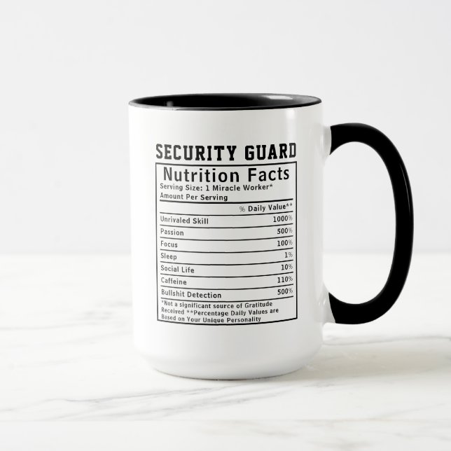 Funny Security Guard Nutrition Facts Protection  Tasse (Rechts)