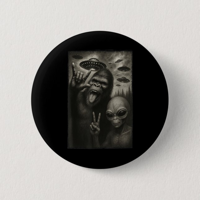 Funny Selfie Bigfoot Alien Sasquatch Rock On Hand Button (Vorderseite)