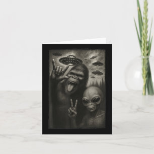Funny Selfie Bigfoot Alien Sasquatch Rock On Hand Karte