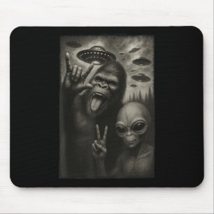 Funny Selfie Bigfoot Alien Sasquatch Rock On Hand Mousepad