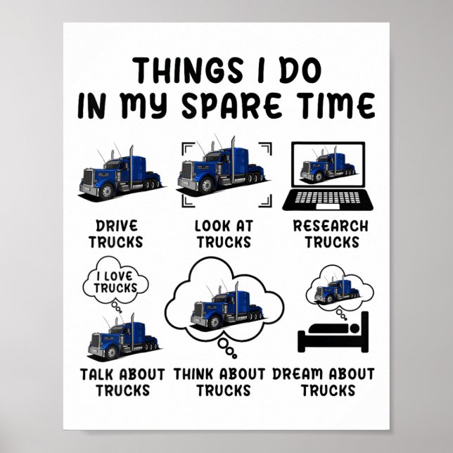 Funny Semi Truck Things I Do In My Spare Time Truc Poster (Vorne)