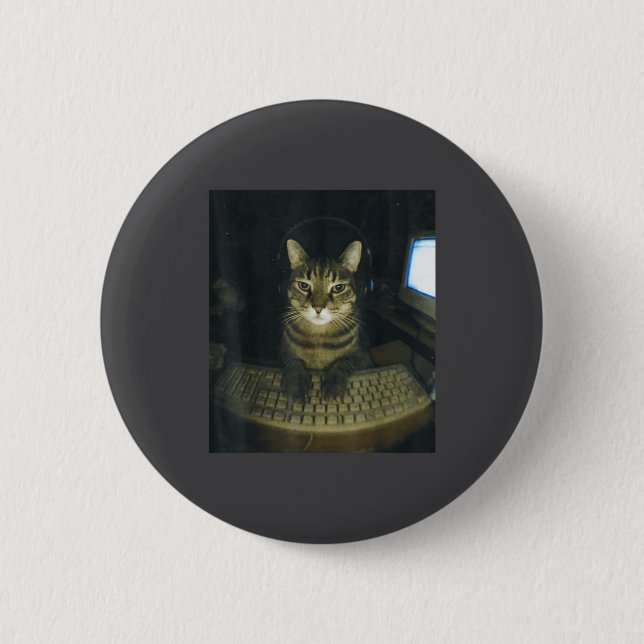 Funny Serious Gamer Cat Lovers Stud Kitty Cat Meme Button (Vorderseite)