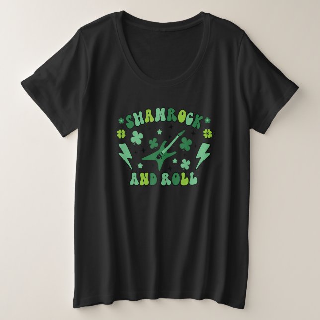 Funny Shamrock And Roll Skeleton Hands St. Patrick Große Größe T-Shirt (Design vorne)