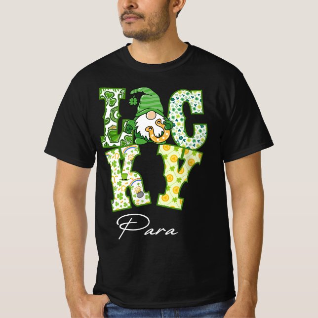 Funny Shamrock Gnome Luck Para St Patricks Day Iri T-Shirt (Vorderseite)