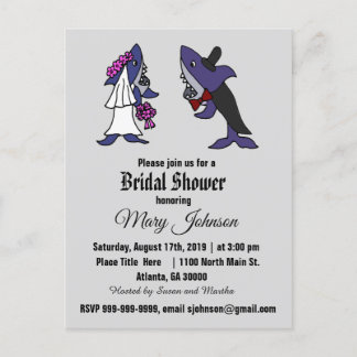 Funny Shark Braut und Groom Wedding Einladungspostkarte