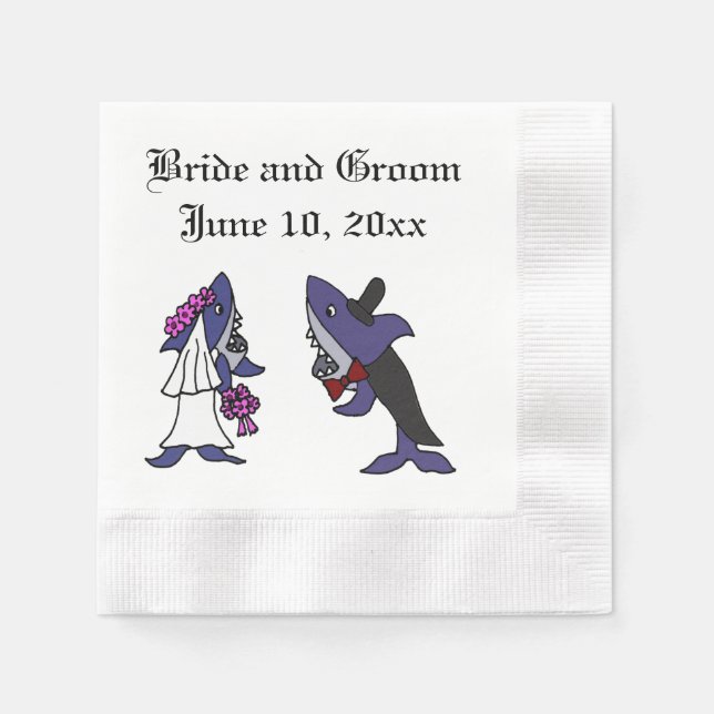 Funny Shark Briand Groom Wedding Art Serviette (Vorderseite)