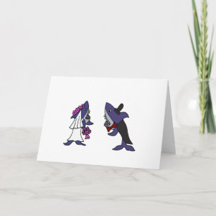 Funny Shark Briand Groom Wedding Cartoon Karte