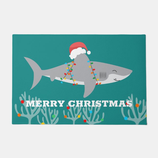 Funny Shark Christmas Door Mat Fußmatte (Vorderseite)
