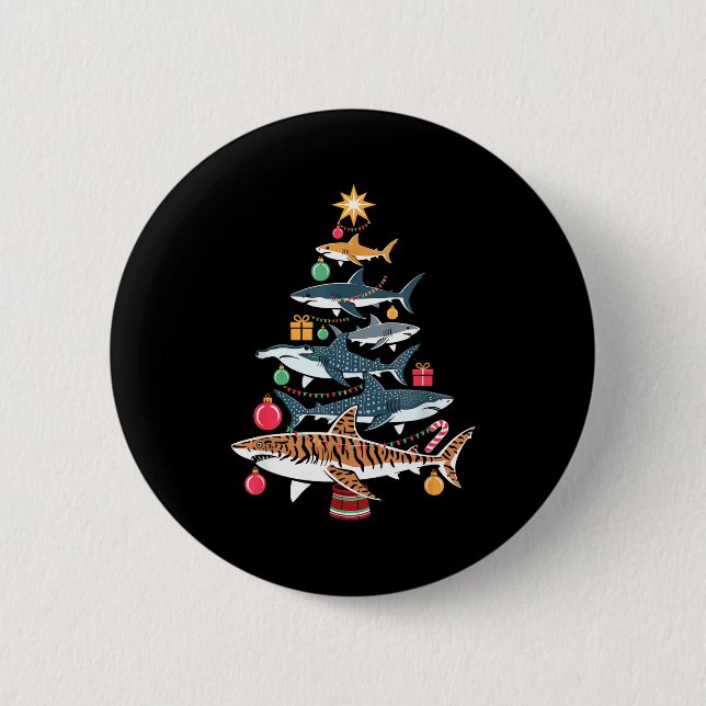 Funny Shark Christmas Tree  Button (Vorderseite)