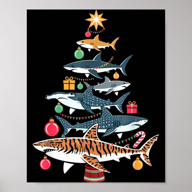 Funny Shark Christmas Tree  Poster (Vorne)