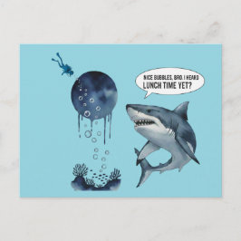 Funny shark diver lunch time nice bubbles bro postkarte