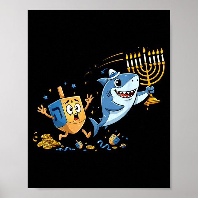 Funny Shark Dreidel Menorah Hanukkah Kids Womens M Poster (Vorne)