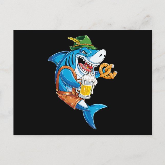 Funny Shark Drink Beer - Crazy Shark Geschenke Einladungspostkarte (Vorderseite)
