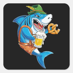 Funny Shark Drink Beer - Crazy Shark Geschenke Quadratischer Aufkleber