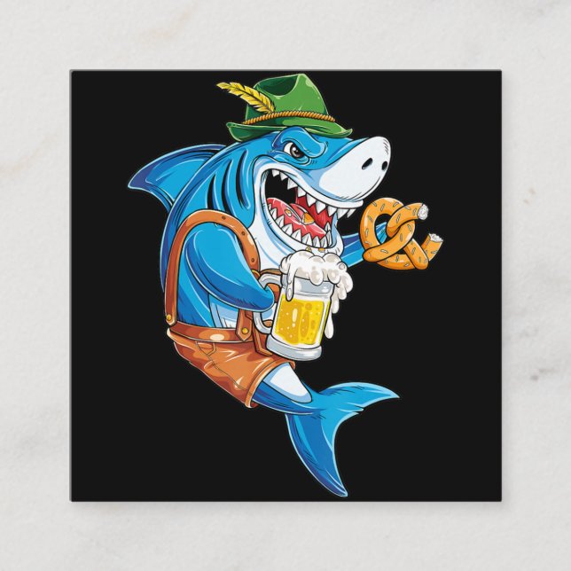 Funny Shark Drink Bier - Crazy Shark Geschenke Quadratische Visitenkarte (Vorderseite)