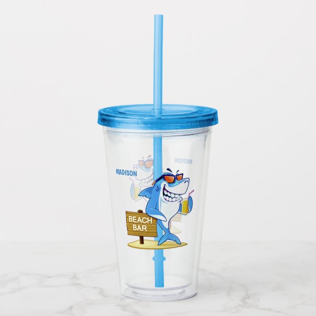 Funny Shark individuelle Name tumbler Acryltrinkbecher (Vorderseite)